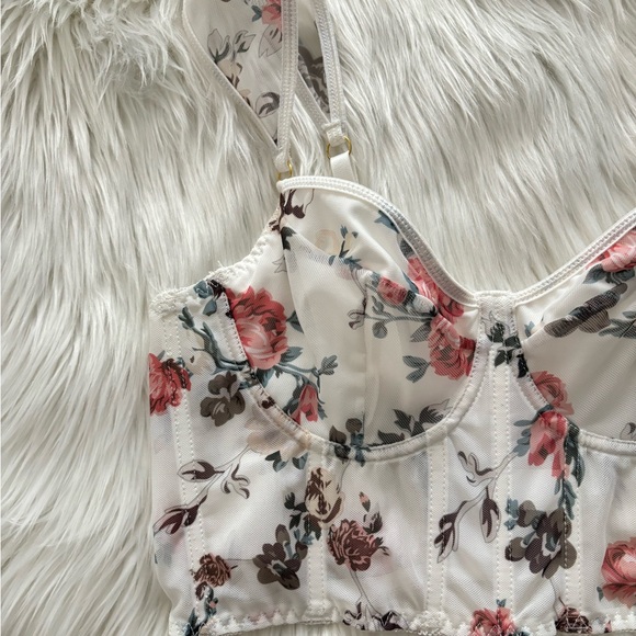 NWOT Floral Print Mesh Corset Bra with Underwire - Picture 6 of 13